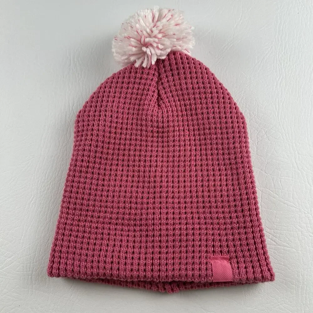Adidas Pink Pom Pom Beanie Women’s Knit Cuffed Winter Hat Logo